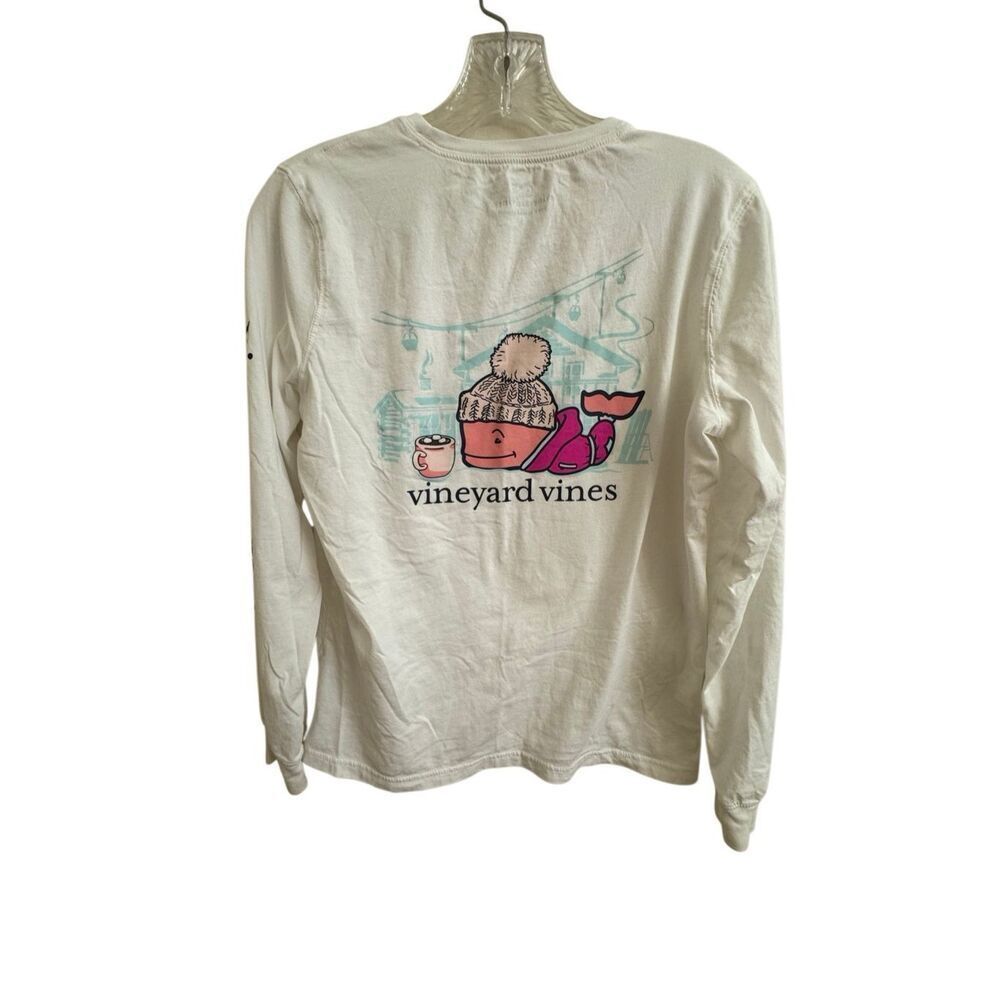 Vineyard Vines Long Sleeve White Pocket Tee Ski Slope Whale Size Small